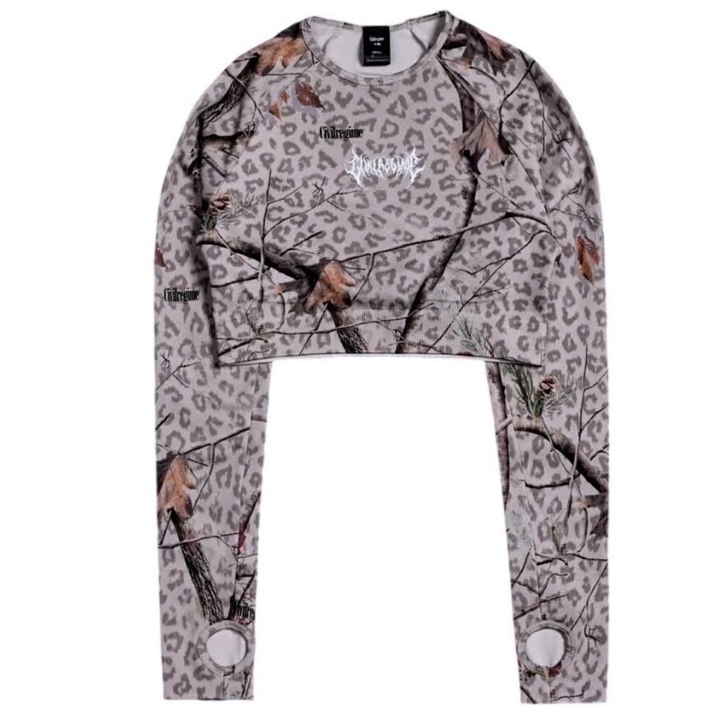 Civil Regime Concrete Forest Real Leopard‎ Camo Seamless Long Sleeve Crop Top L